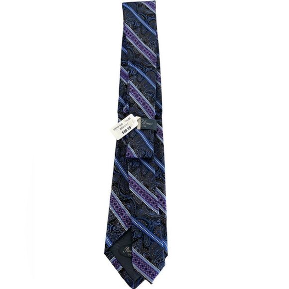 ProntoUomo platinum Mens wearhouse gray purple black stripe 100 % silk paisley - Picture 2 of 7